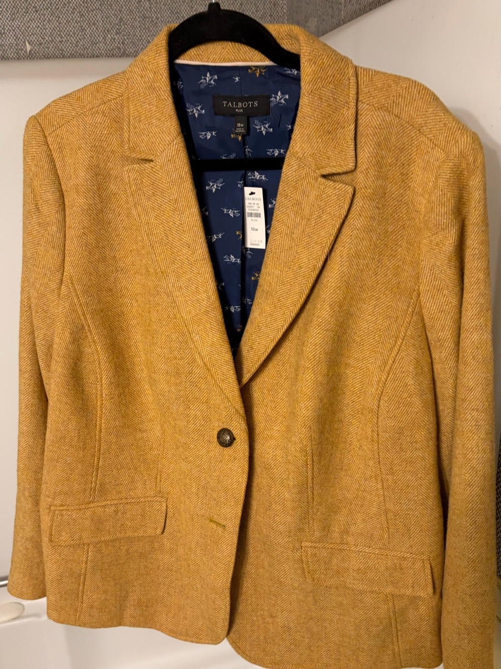 Talbots Mustard Yellow Herringbone Single-Button Blazer